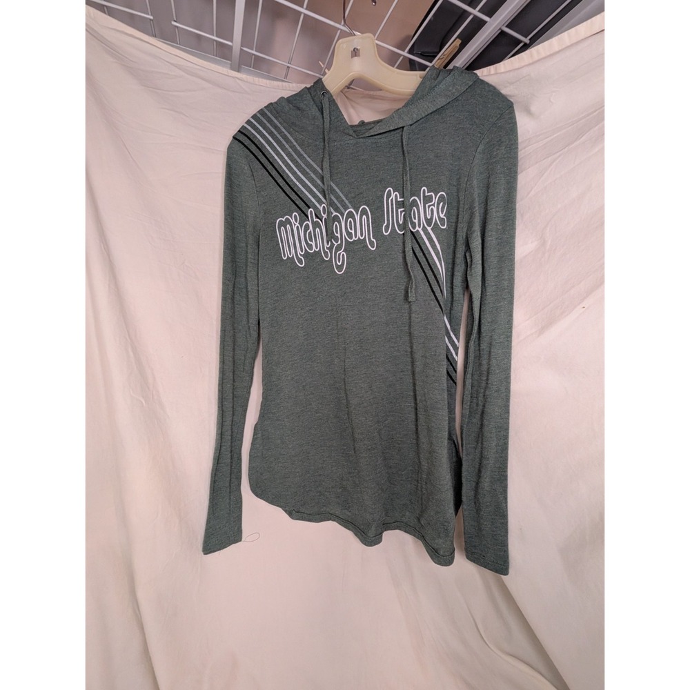 colosseum Green Thin‎ Hooded Long Sleeve MSU Shirt Slit Sides